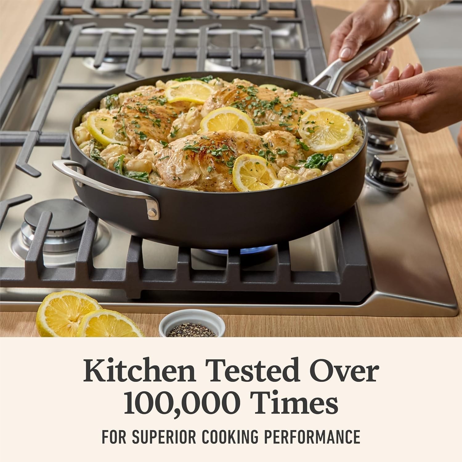 Nonstick Saute Pan with Lid 5 Qt Hard-Anodized Aluminum Dishwasher Safe