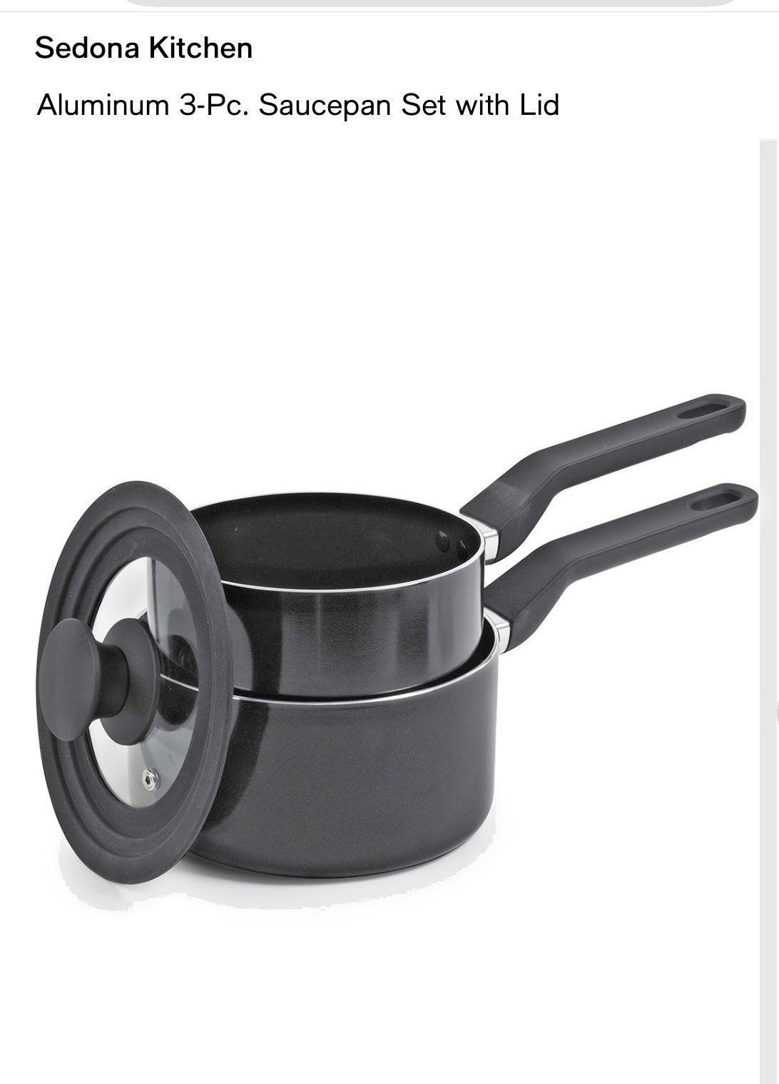 NEW Sedona Aluminum 3-pc. saucepan set with lid – Black 2 QT & 1 QT w/Lid