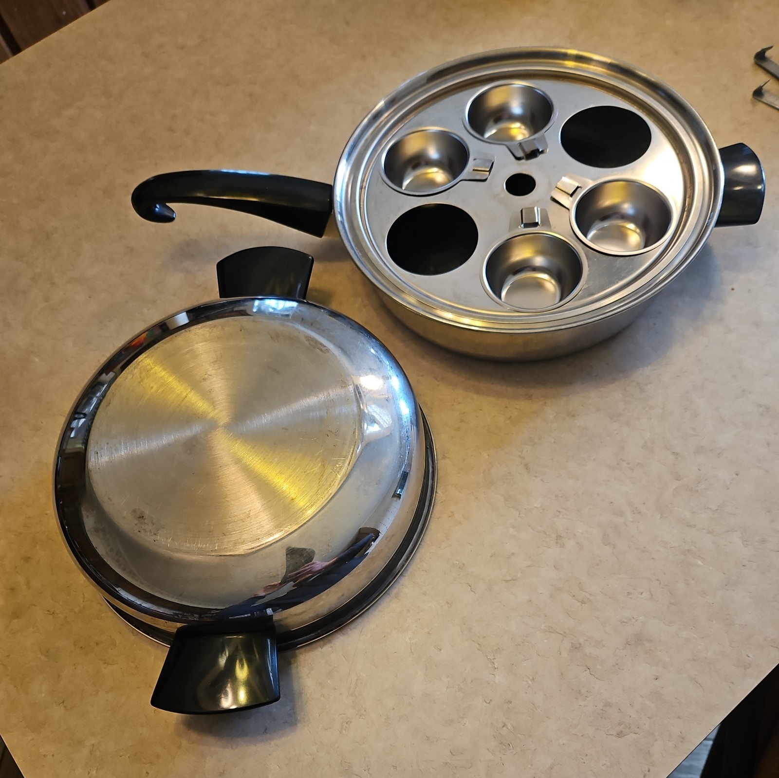 Vintage Seal-O-Matic Thermium Multi-Plex StainlessSteel W/Dome Lid & Egg Poacher