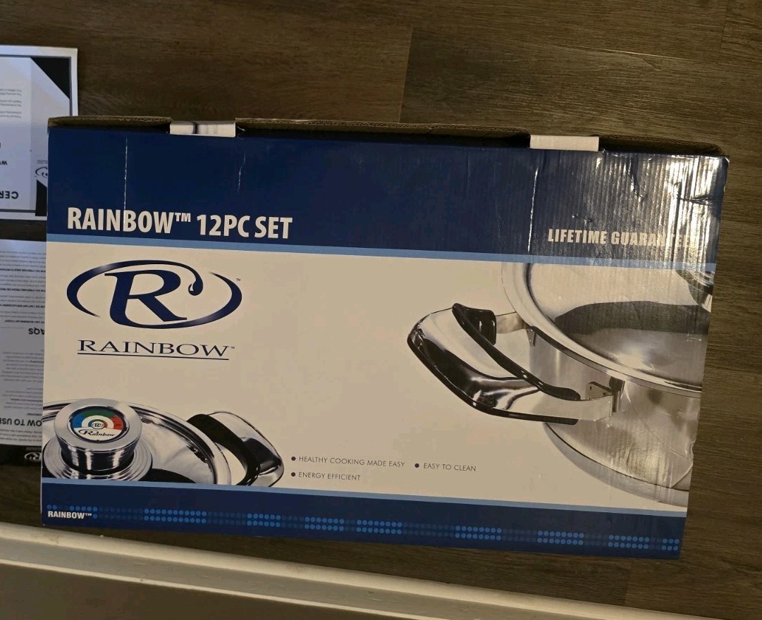 NEW Rainbow 12PC Stainless Steel Pan Set Easy to Clean With Lid Energy Efficient
