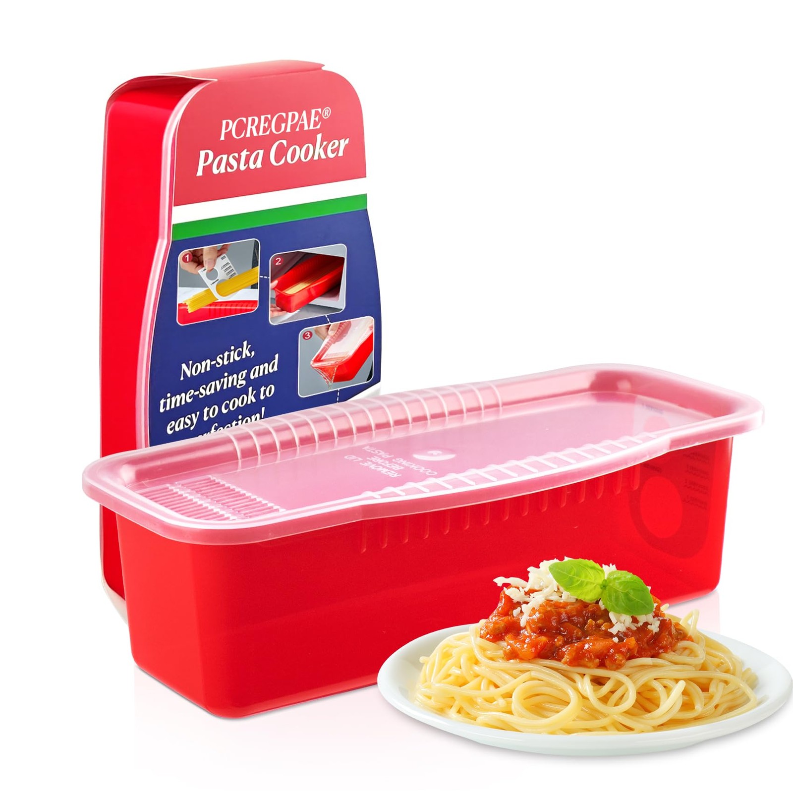 Microwave Pasta Pot Strainer Lid Measuring Cup Clip Quickly Cook 1-4 Servings