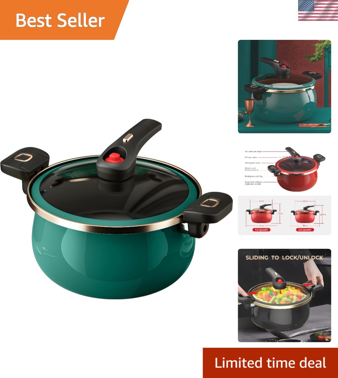 Elegant 5.5 Qt Nonstick Ceramic Saucepan with Lid – Micro Pressure Cooker