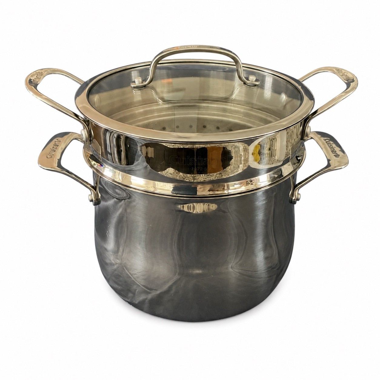 Cuisinart 6 Qt Stainless Steel Stock Pot Steamer Insert Glass Lid 444-22