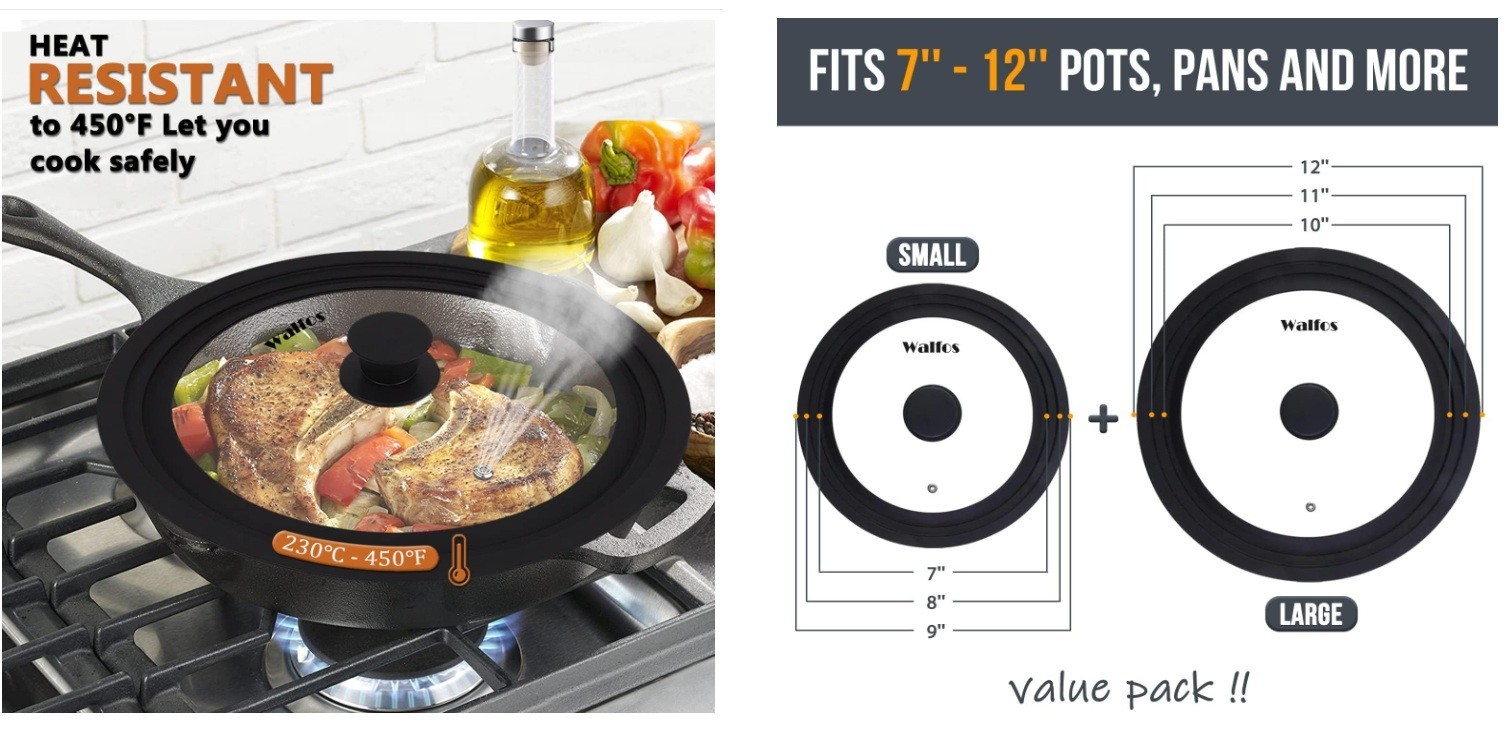Walfos Universal Lid, Tempered Pan Lid with Heat Resistant Silicone Rim