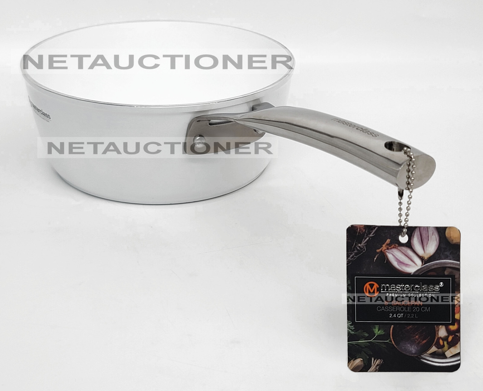 New Masterclass Nonstick 8” 2.4 Qt (2.2L) Saucepan & Lid White Premium Cookware