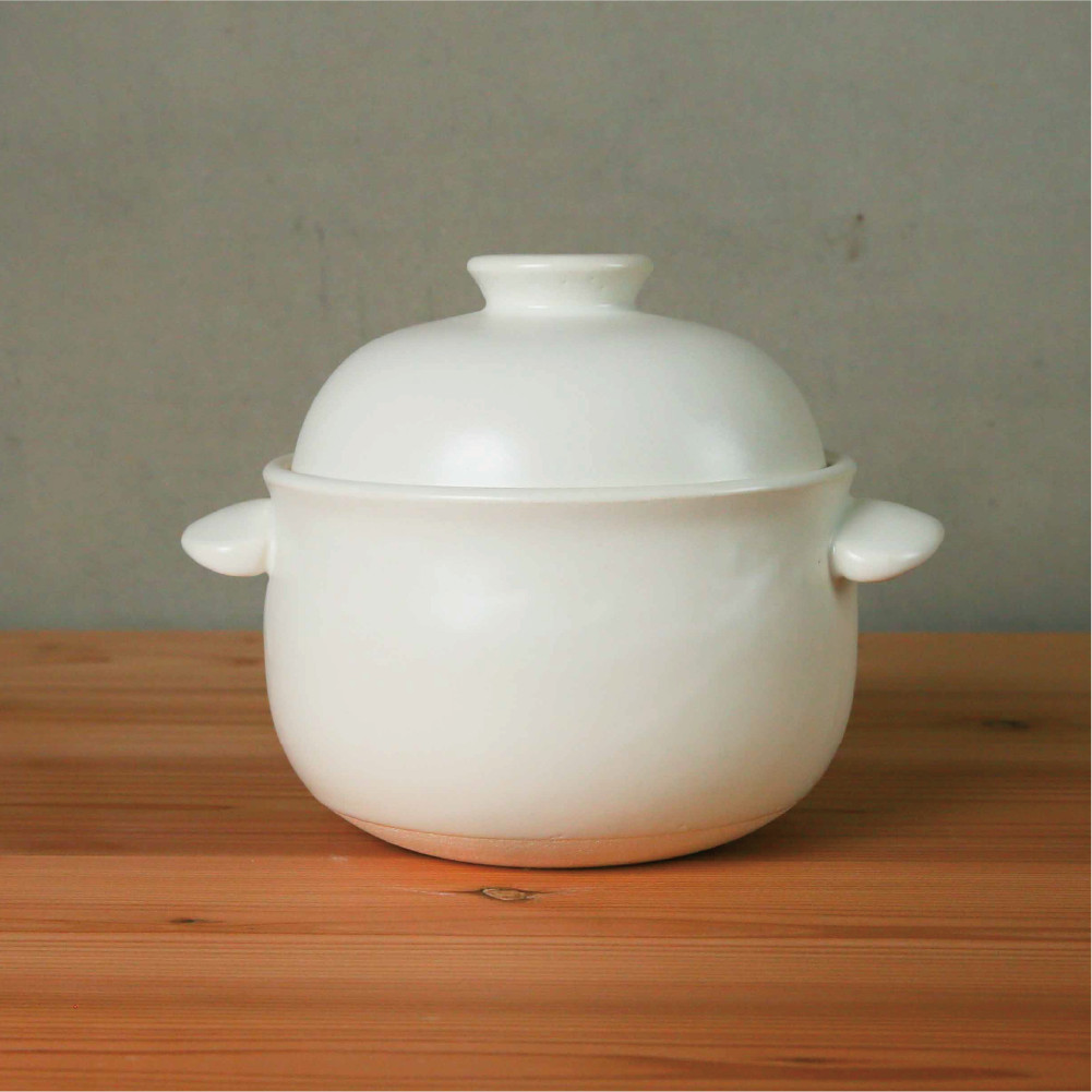 Taisei Kiln Earthen Rice Pot Double Lid Japanese DONABE Banko 3 cup/3-go White