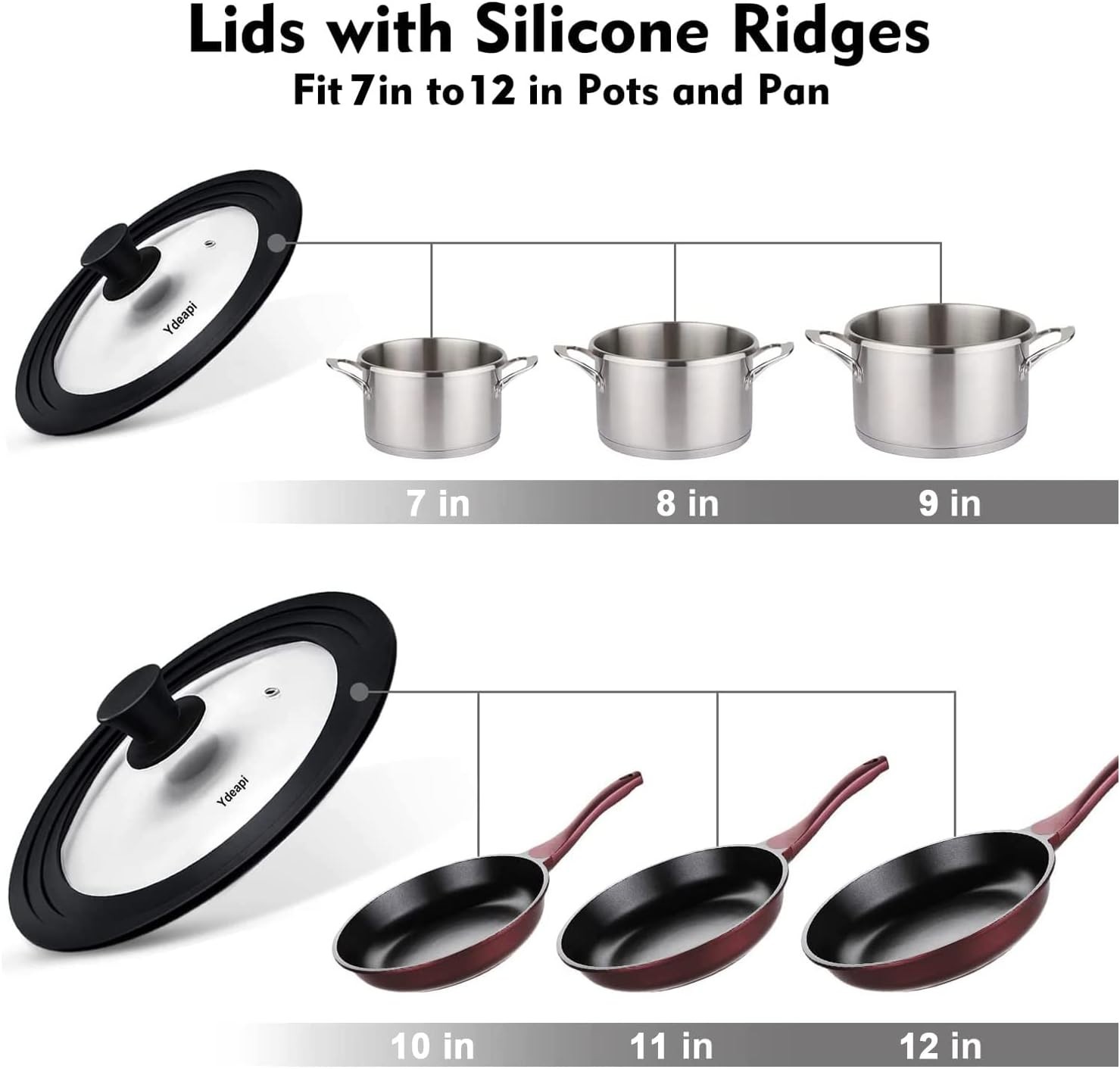 Versatile Heat Resistant Lids – Fits 7″ to 12″ Cookware, Dishwasher Safe