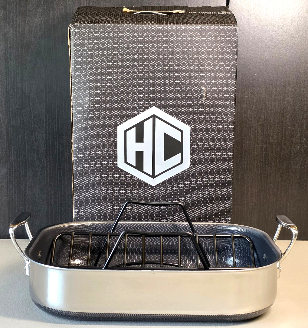 Hexclad Non-Stick Small Hybrid Roasting Pan with Rack 16″x10″x3″ – New
