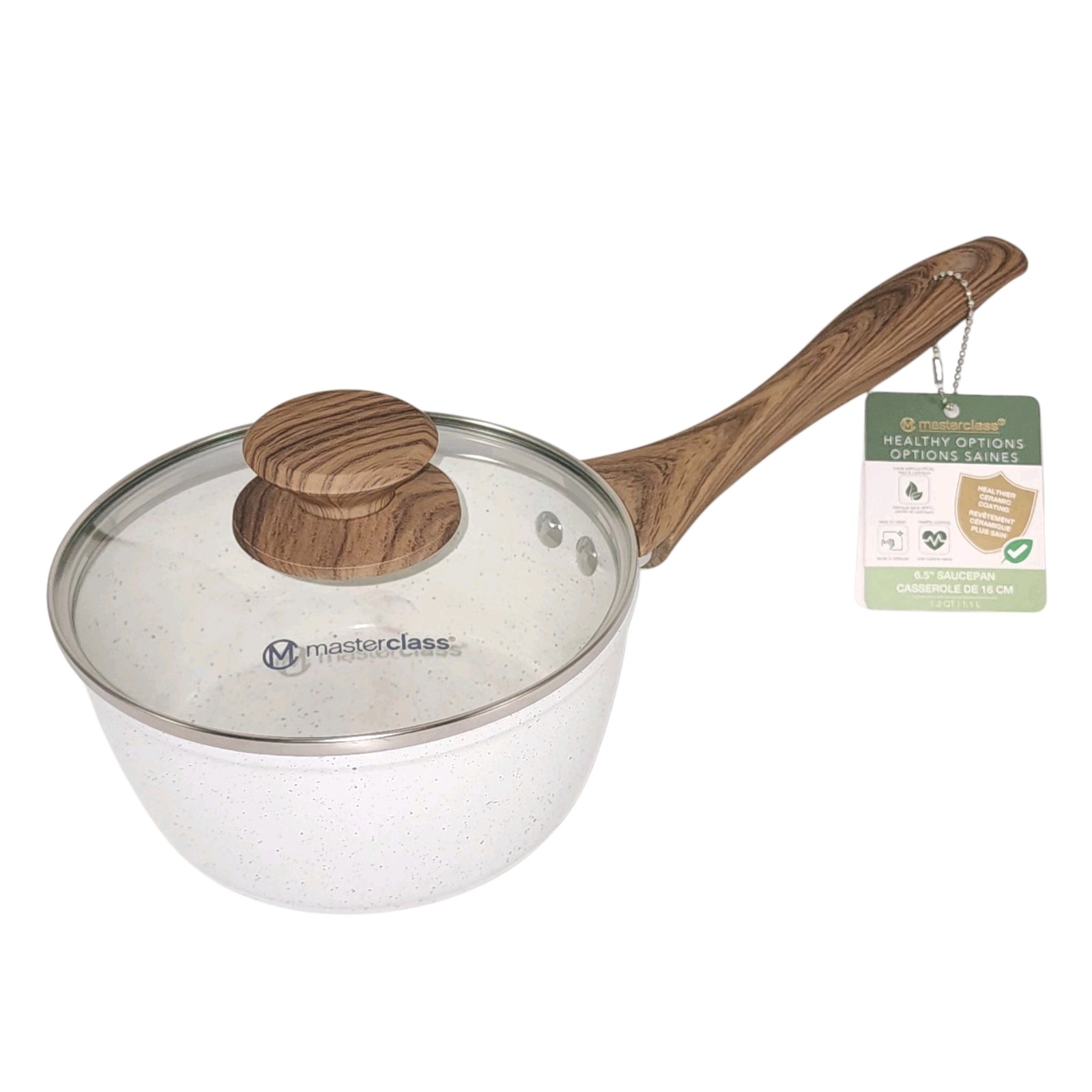 Masterclass Cookware Healthier Ceramic Coating Saucepan With Lid 1.2QT 6.5″Creme