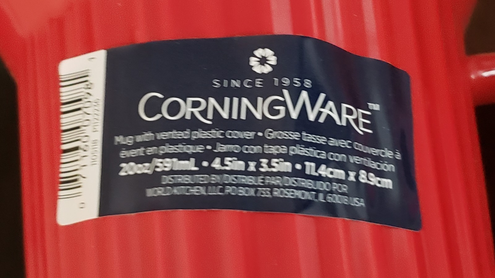 CorningWare – 20oz Red Mug with White Vented Lid – Set of 2 Each – New