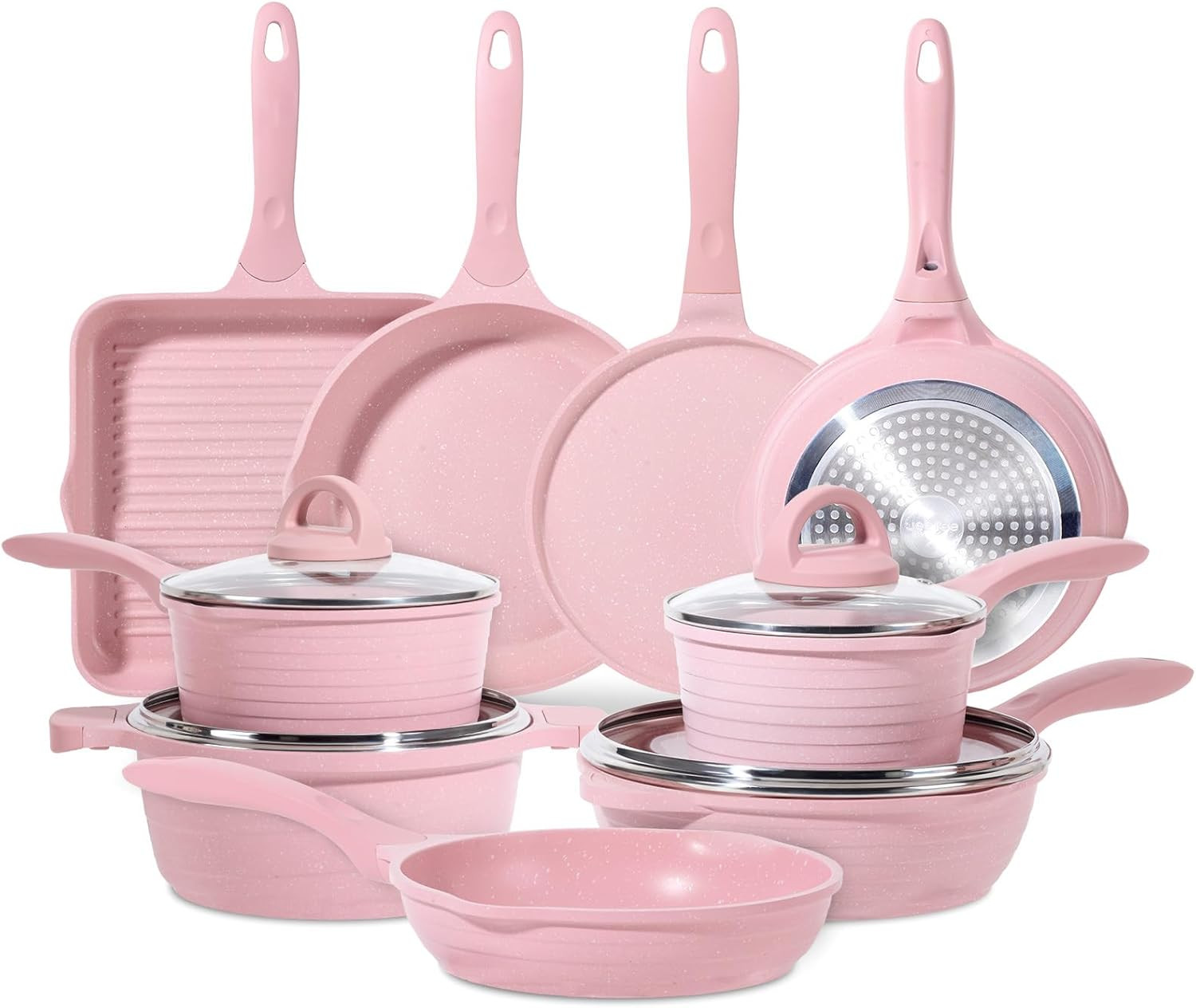Pink Pots and Pans Set Nonstick 23Pcs Healthy Kitchen Cookware Sets