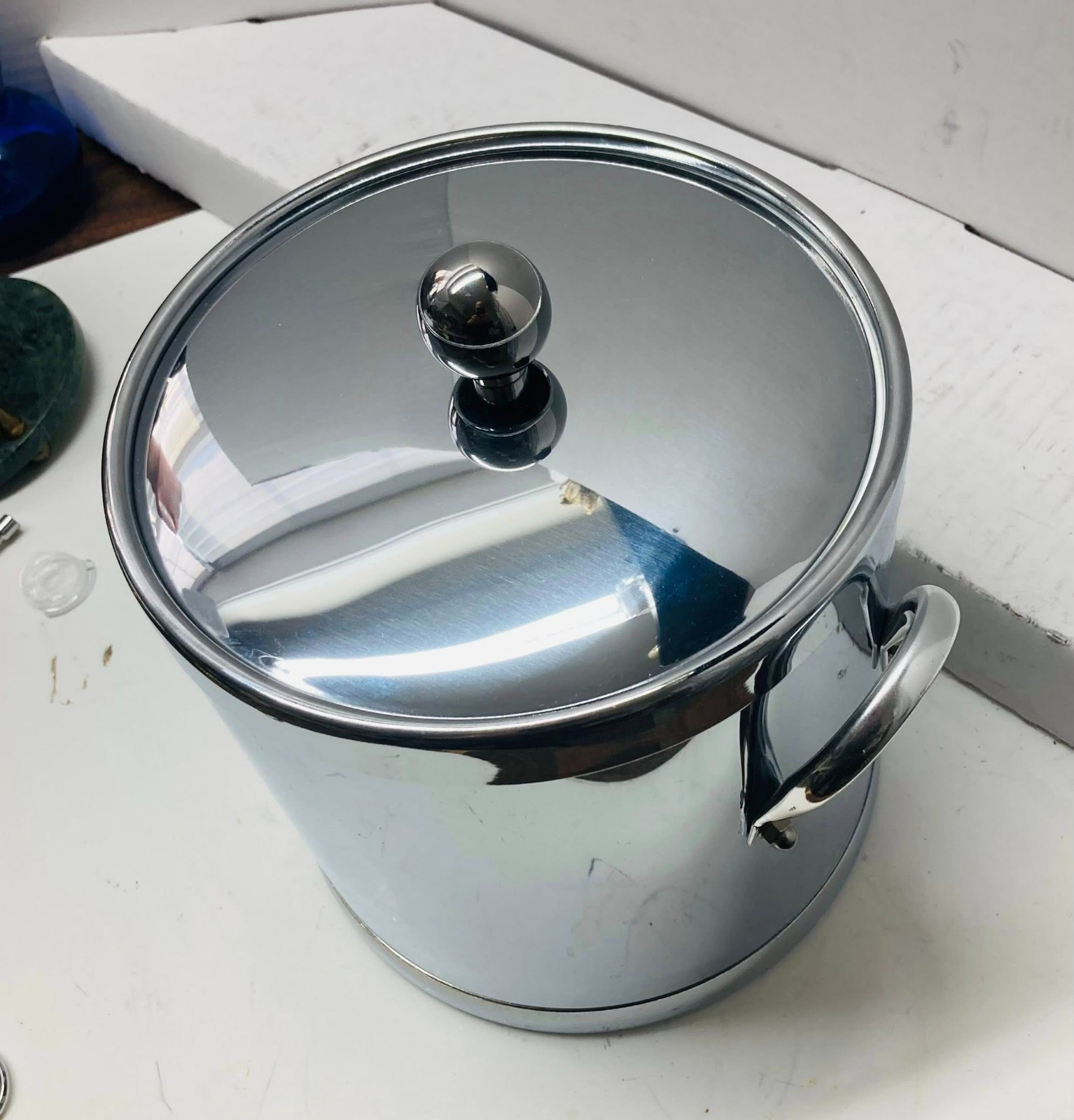 Kitchencraft Americano 5 Qt. Chrome Ice Bucket Lid, Metal Side Handles USA Made