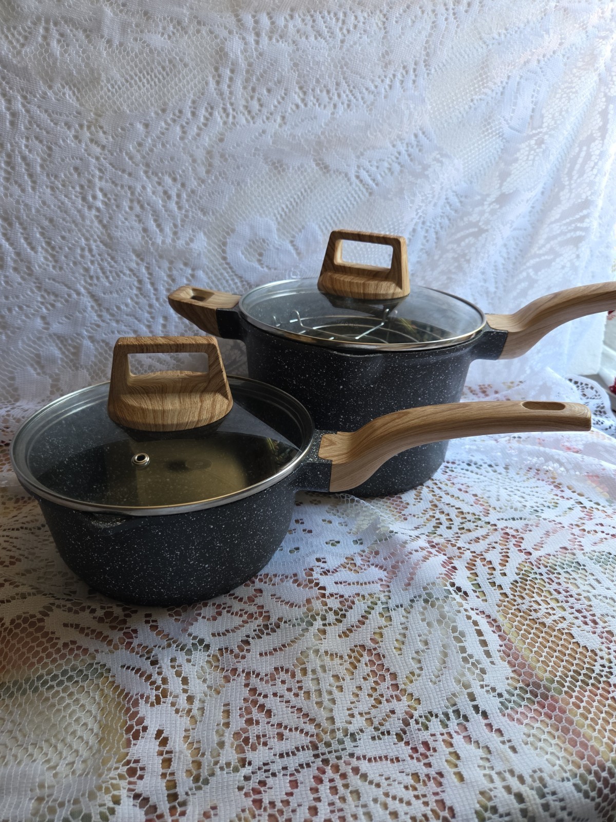 Natural Elements Woodstone Premium Saucepan Nonstick With Lids Lot Of 2