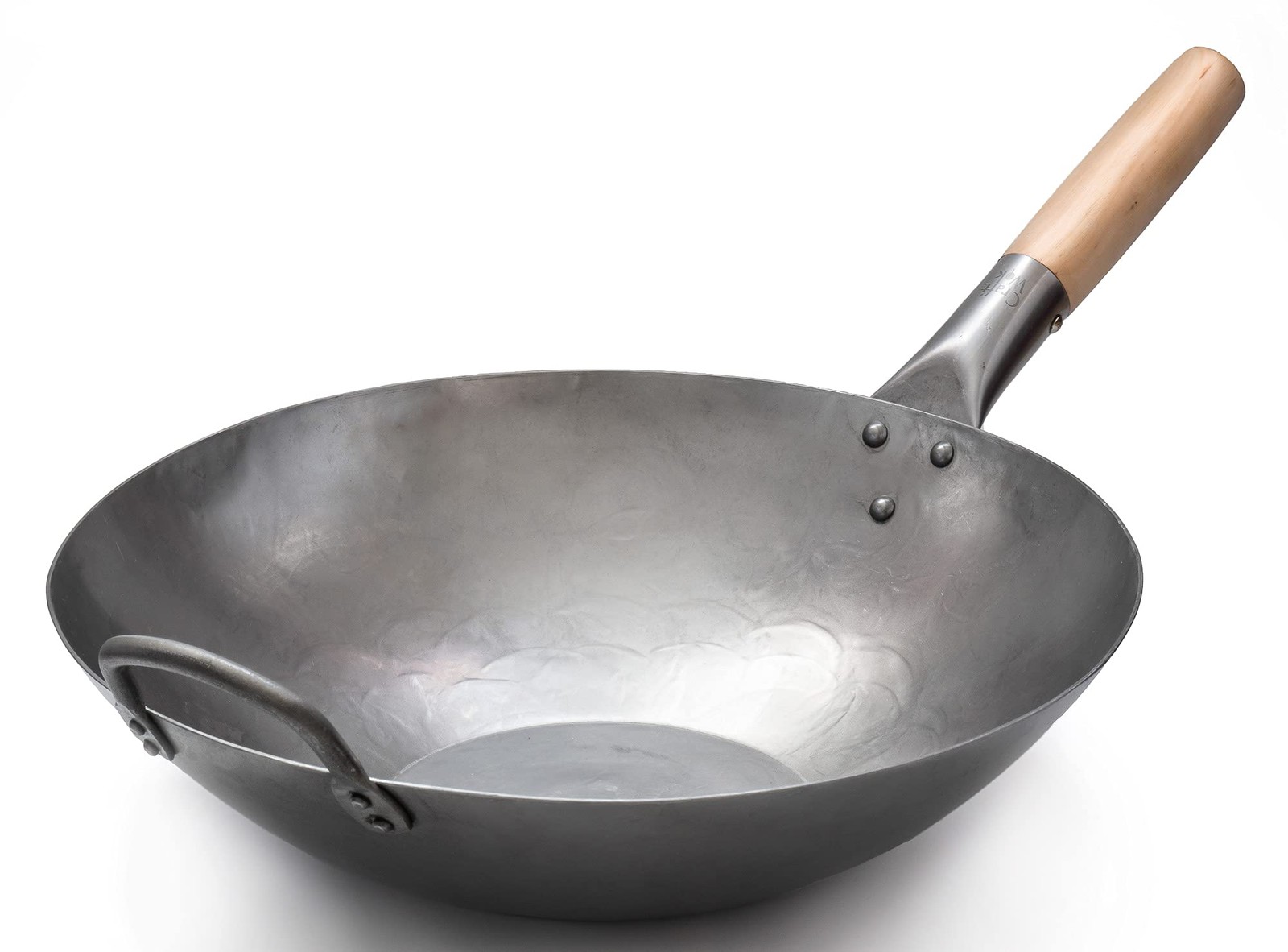 Craft Wok Flat Hand Hammered Carbon Steel Pow Wok with Wooden and Steel Helpe…