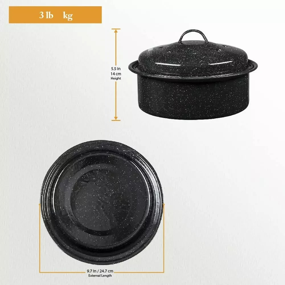 Granite Ware 3 lb. Capacity Covered Round Roaster, Speckled Black Enamel on Stee