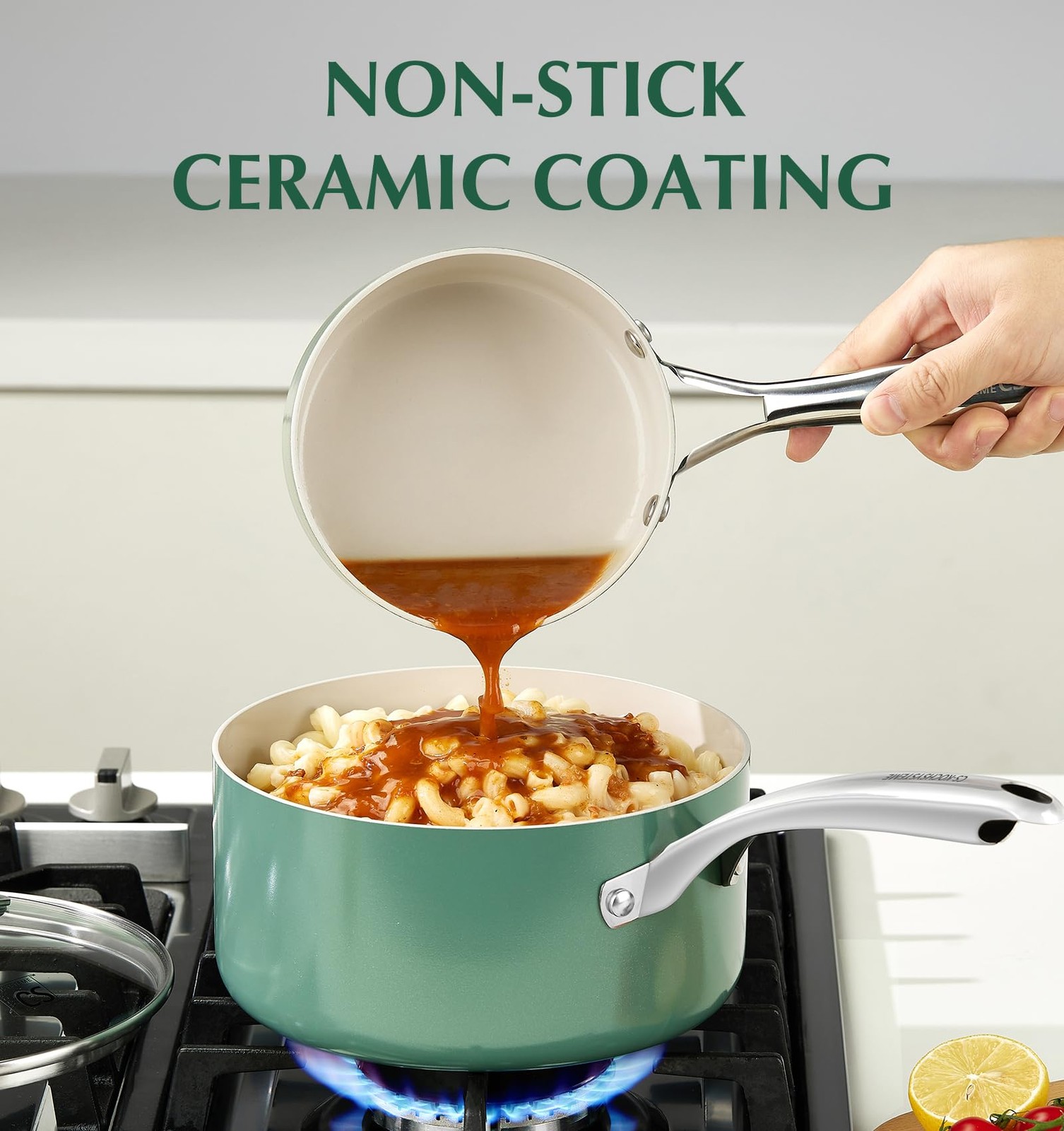Koch Systeme Cs Nonstick Sauce Pan Lid 1Qt 2Qt 3Qt Ceramic Set 6Pcs Non-Toxic