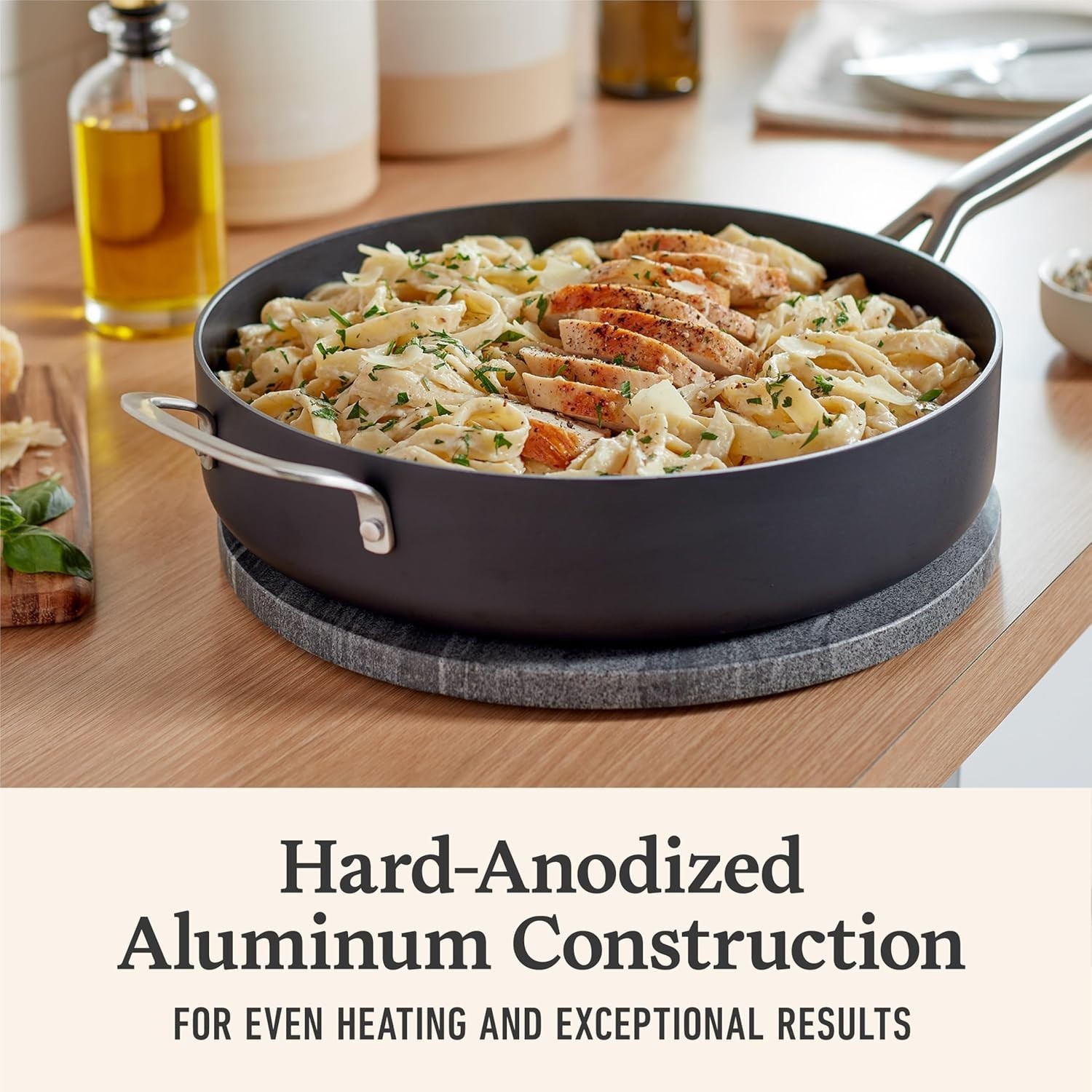 Nonstick Saute Pan with Lid 5 Qt Hard-Anodized Aluminum Dishwasher Safe