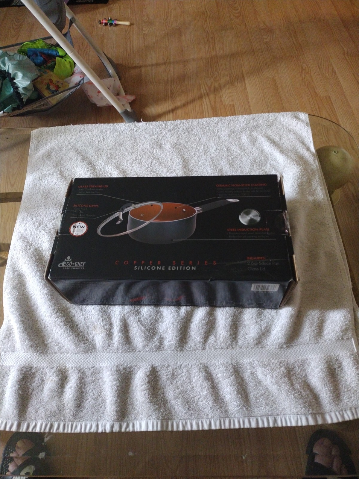 Eco + Chef Ceramic Non Stick Sauce Pan 2.6 Quart Copper Series Black NEW