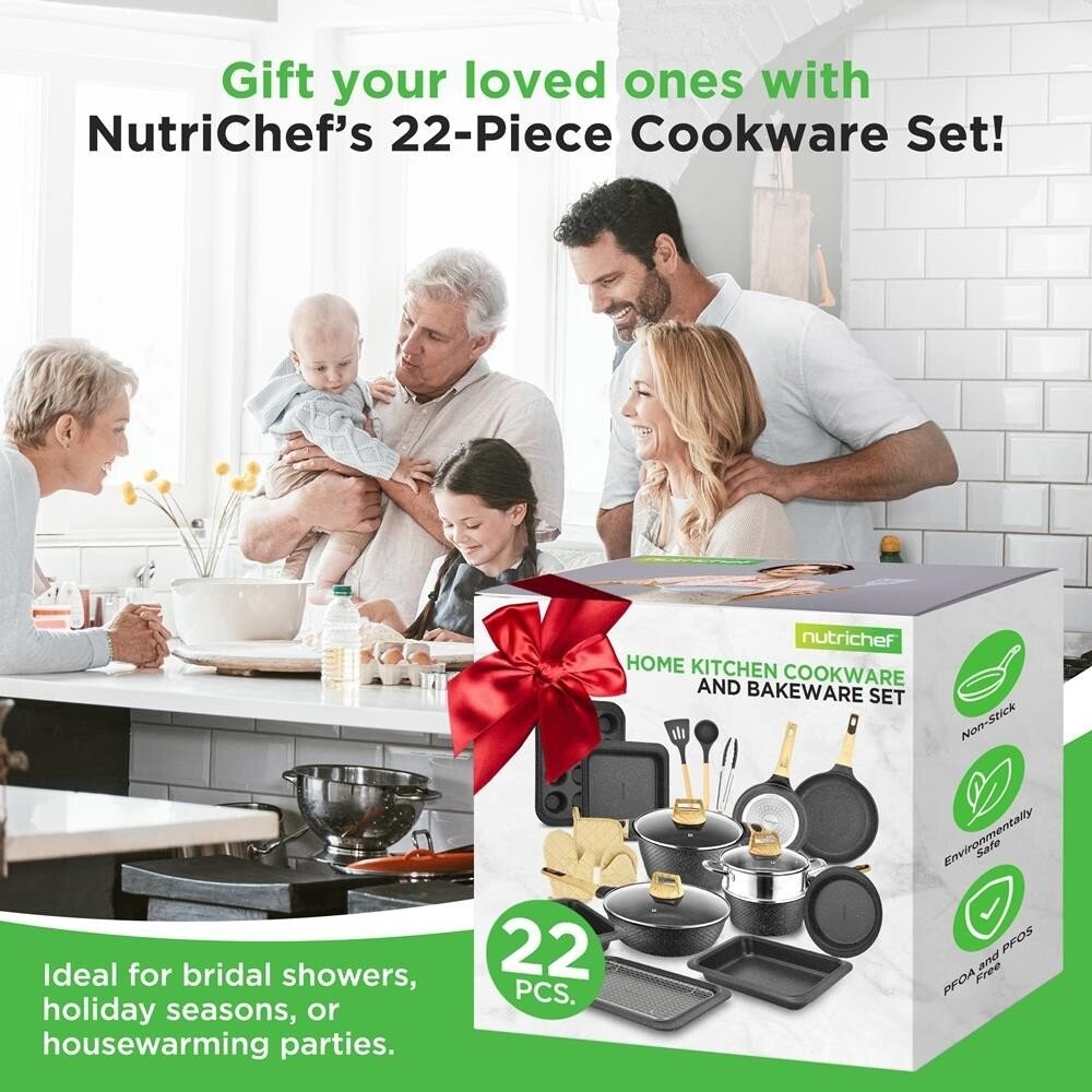 NutriChef 22 Pcs. Home Kitchen Cookware, Kitchen Tools, & Bakeware Set