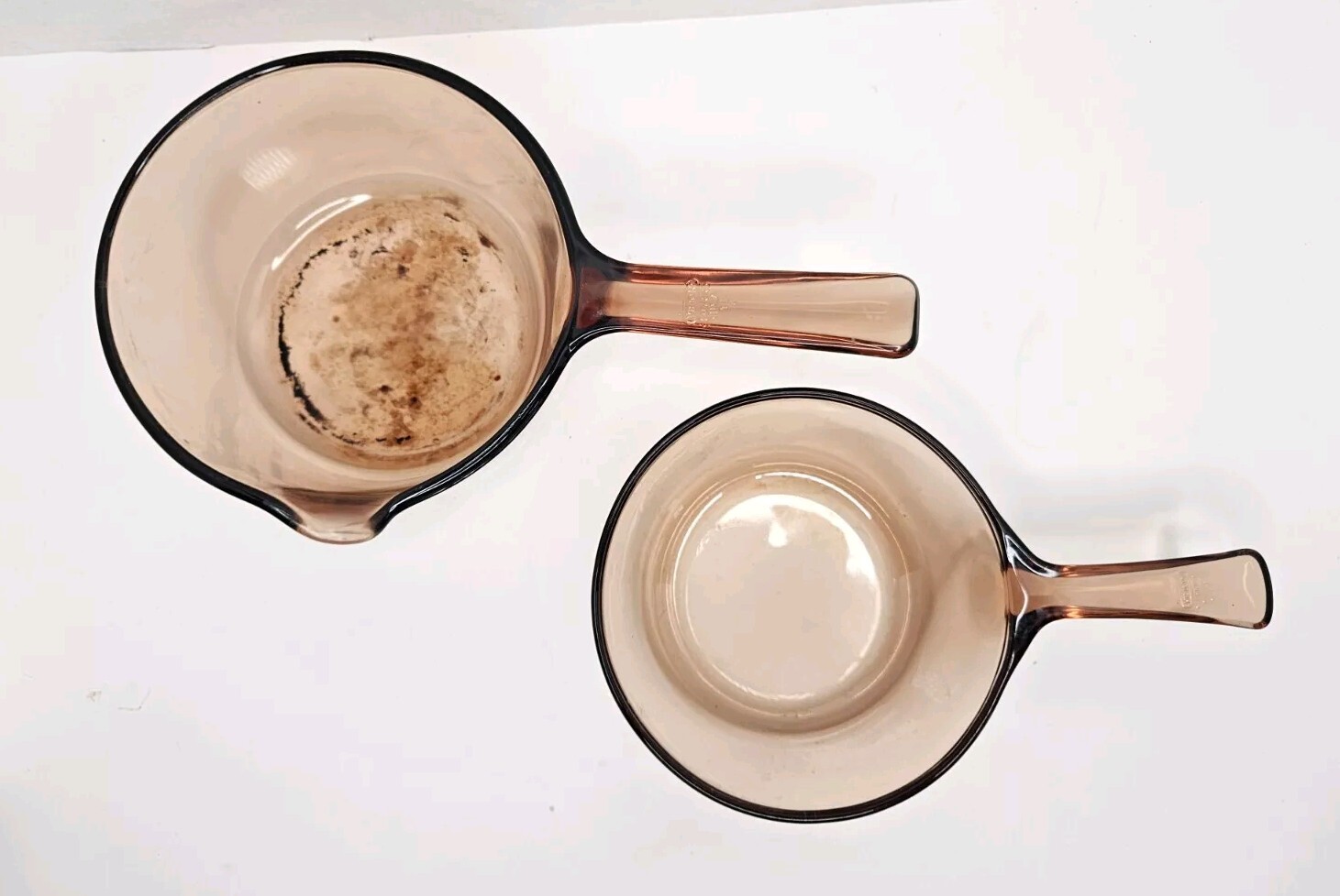 Set of 2 Corning Visions Cookware Amber .5 L & 1 L Sauce Pans USA