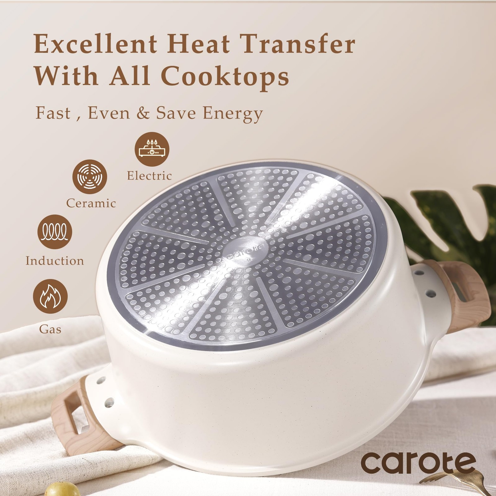 CAROTE Nonstick Stock Pot with Lid, 6 Quart White Granite