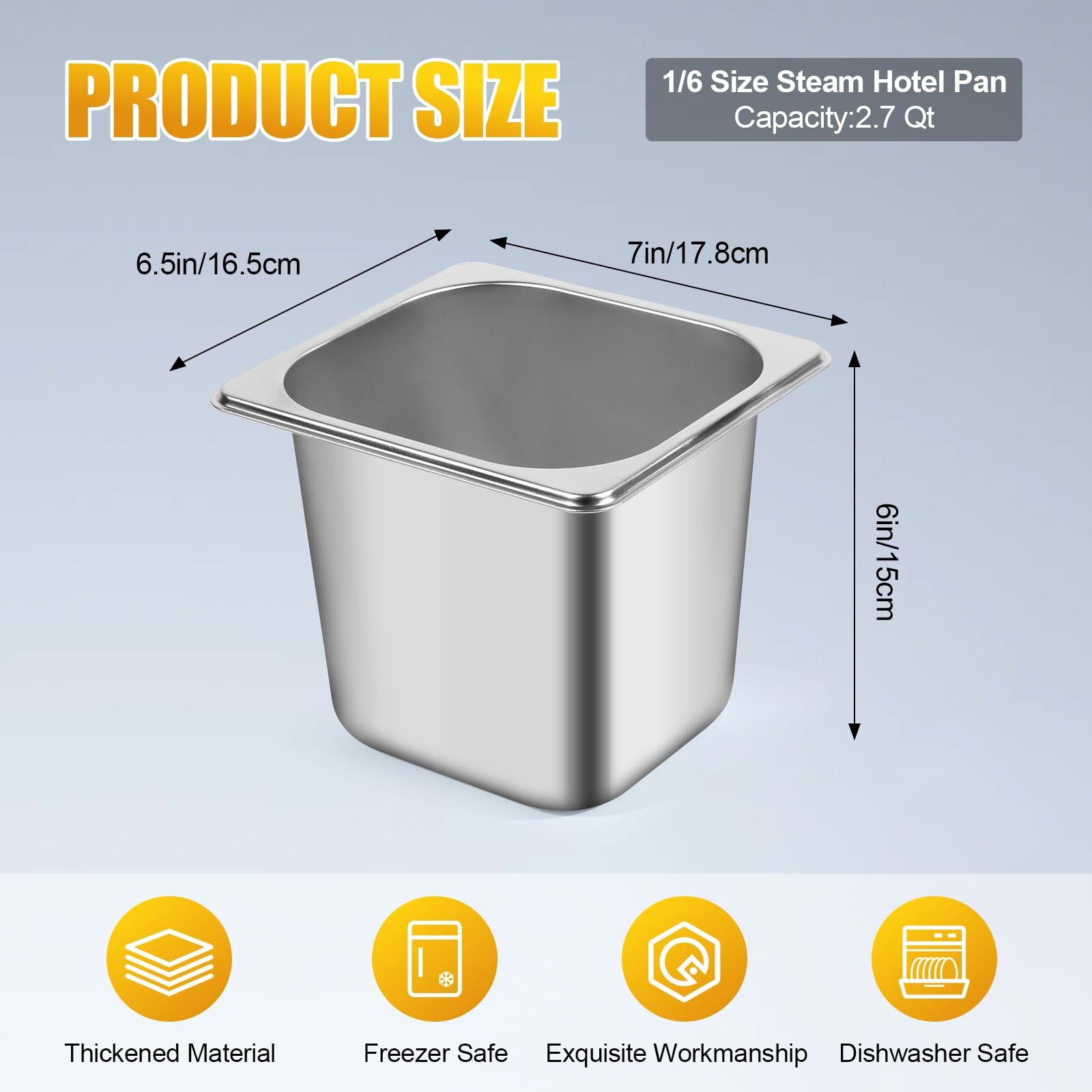 Hotel Pan 1/6 Size Stainless Steel Steam With Lid 6 Inch Deep Food Anti Jam