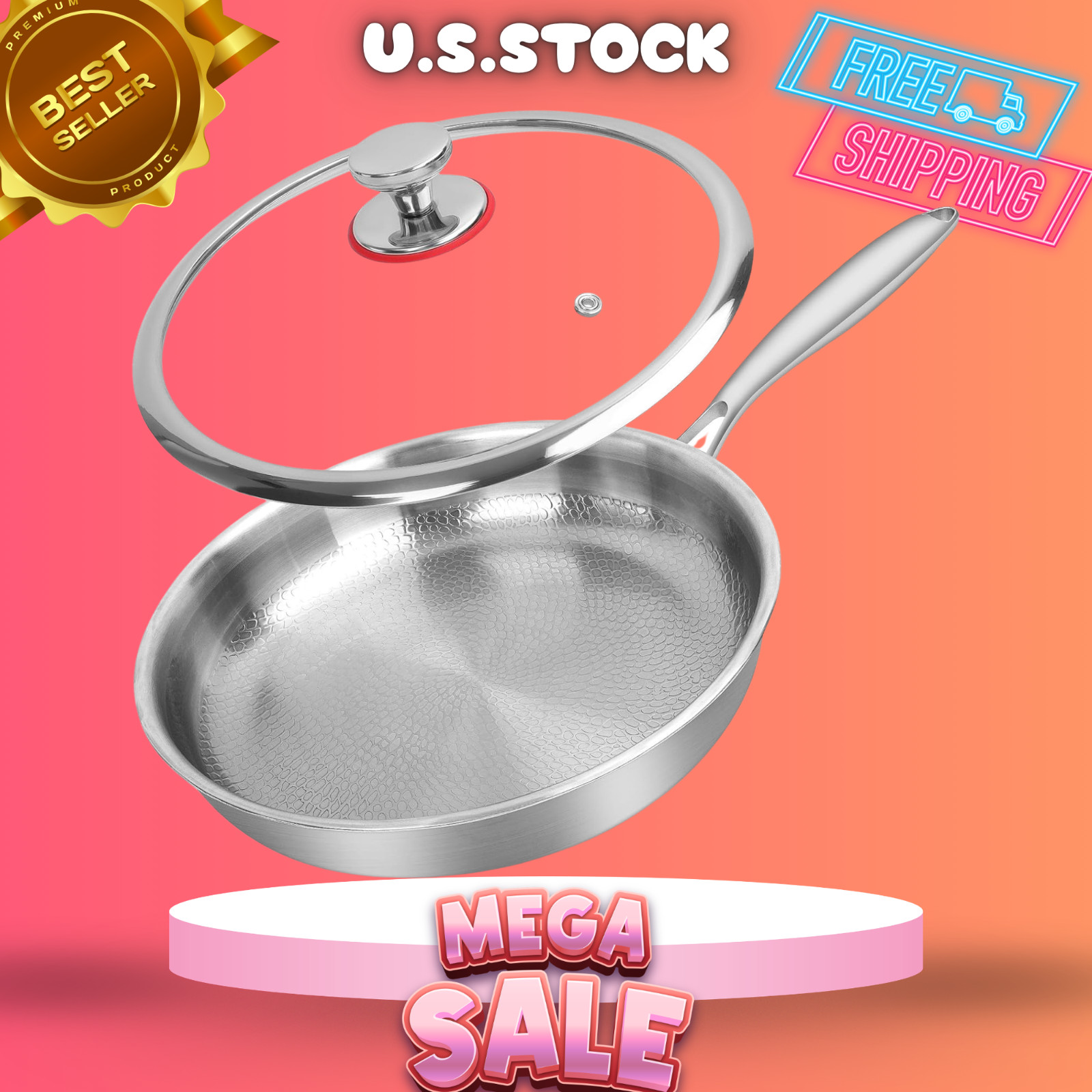 NEW 11in Titanium Frying Pan Non Stick Scratch Resistant With Lid