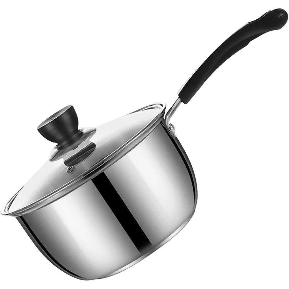 Stainless Steel Thin Saucepan, 1.3 Quart Long Handle Milk Pot with Lid for