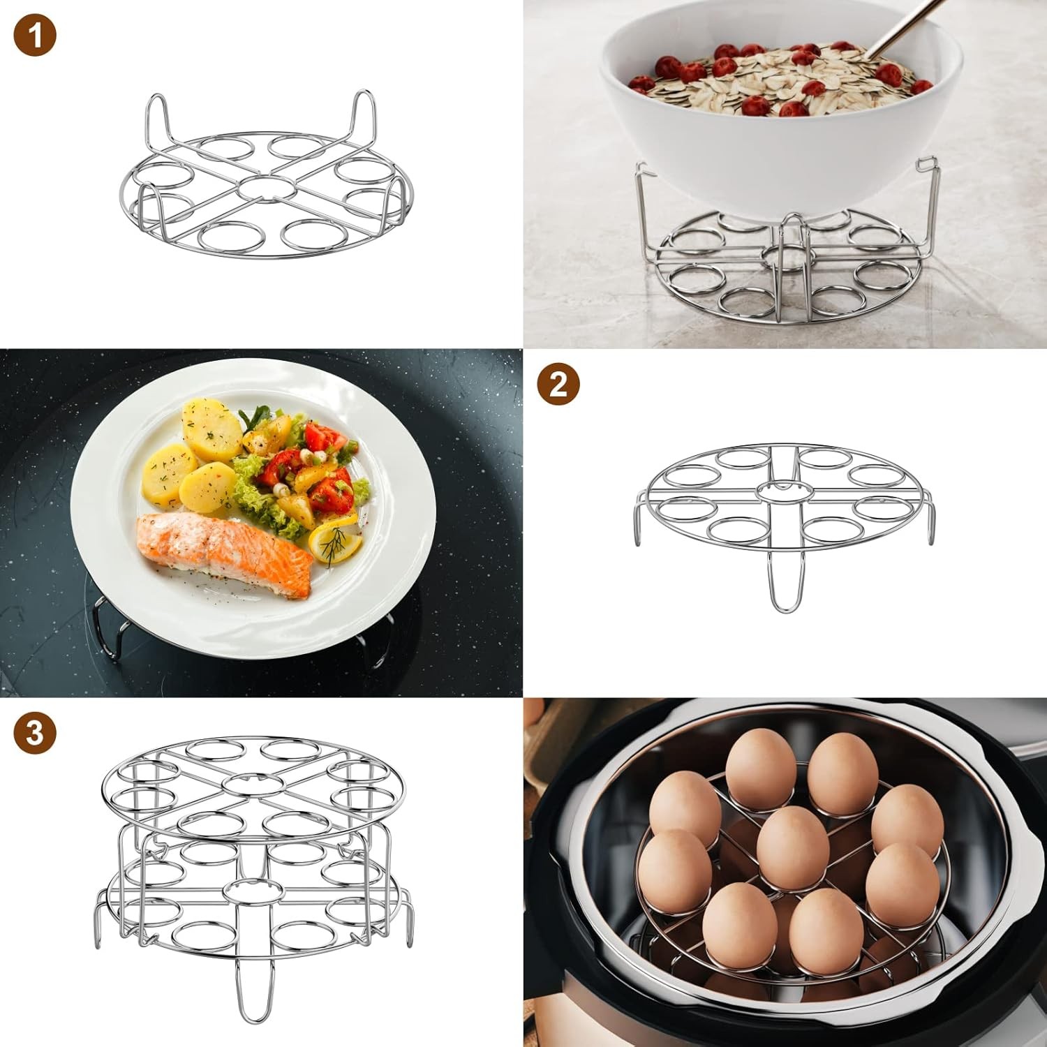 Egg Steamer Rack Stainless Steel Trivet 8 Quart Pressure Cooker Cooks 18 Eggs