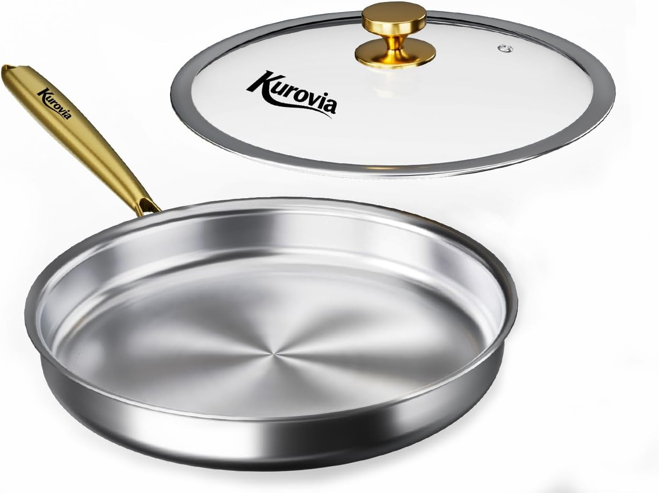 Tri-Ply Stainless Steel Frying Pan, Compatible with All Cooktops Up to 600℉, Lar