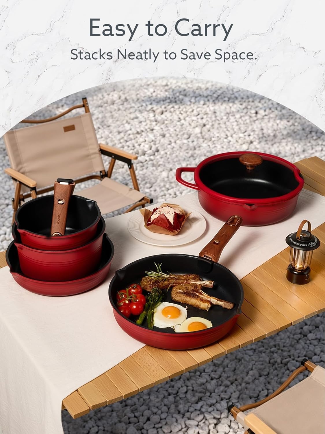 Versatile 20-Piece Non-Toxic Cookware with Detachable Handle for Easy Storage
