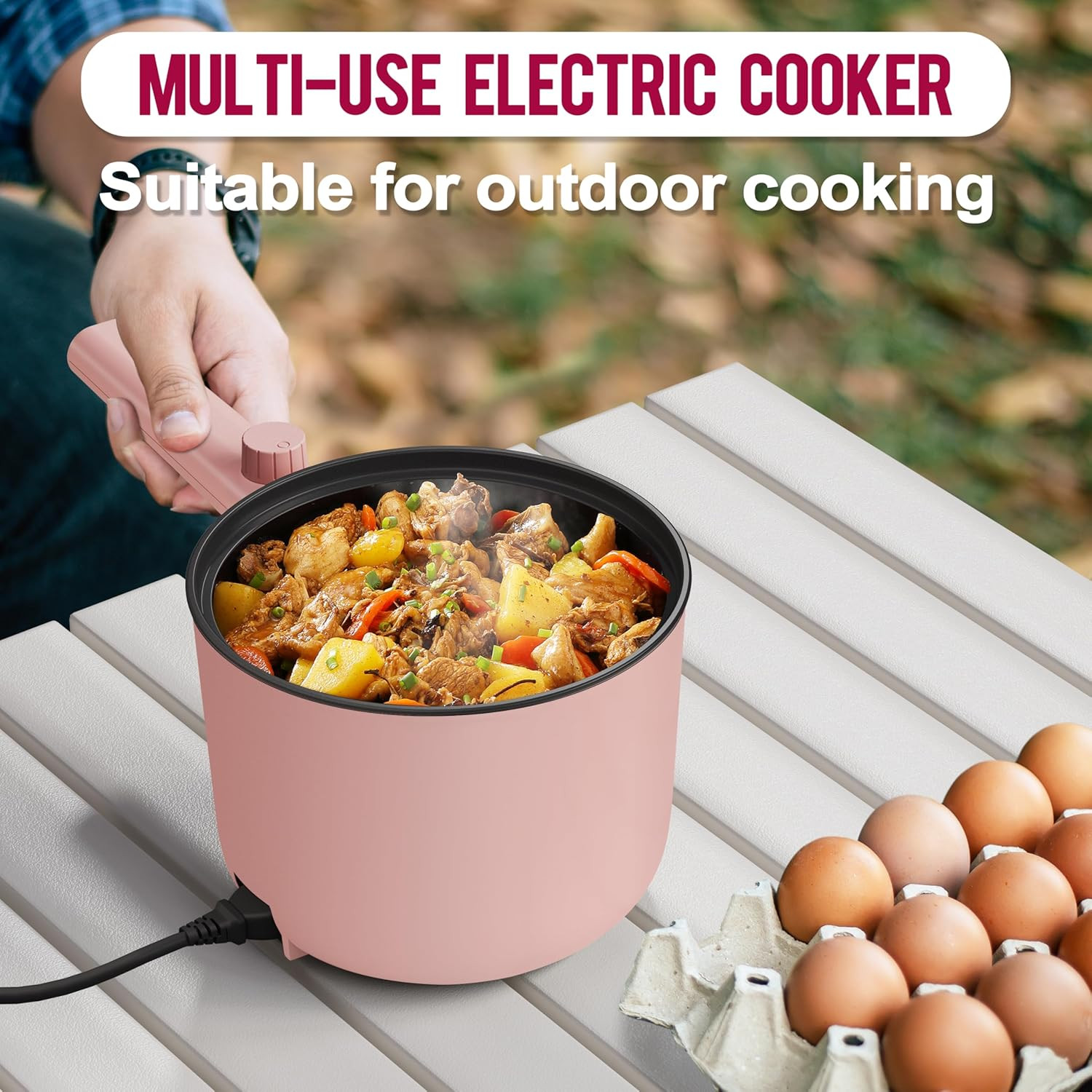 Hot Pot Electric, 1.5L Ramen Cooker, Portable Non-Stick Frying Pan, Electric Pot