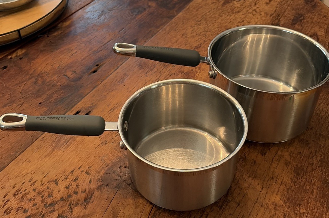 KitchenAid 3QT & 2QT Saucepans No Lids Stainless Steel Impact Bonded Even Heat