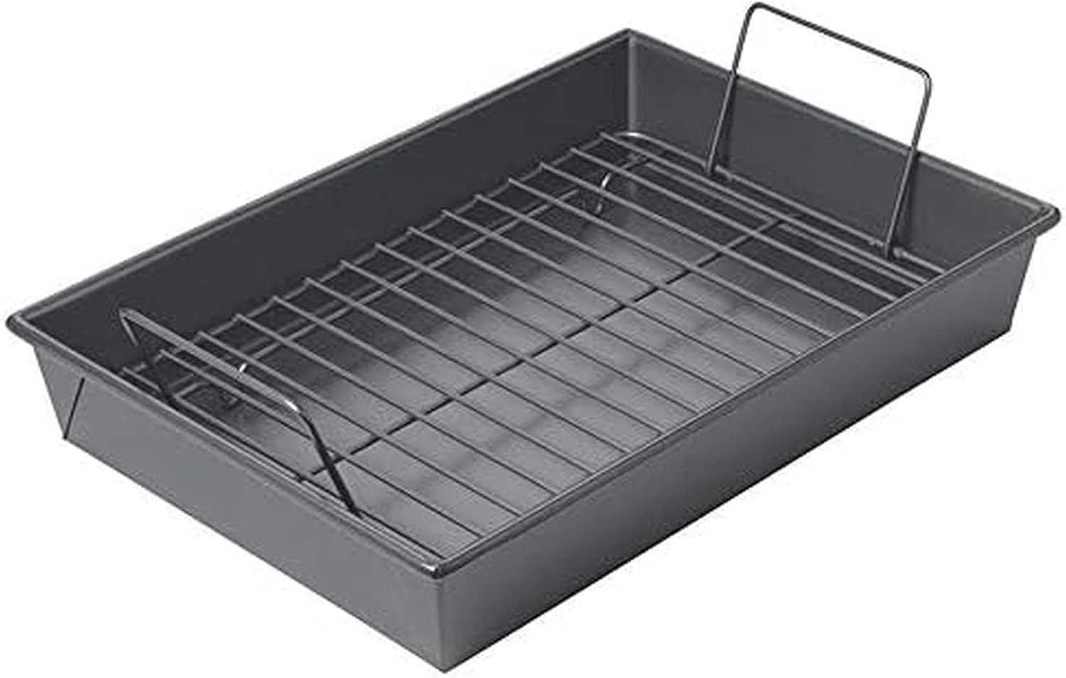 13×9 inch Professional Roast Pan with Non-Stick Rack Grey Carbon Steel