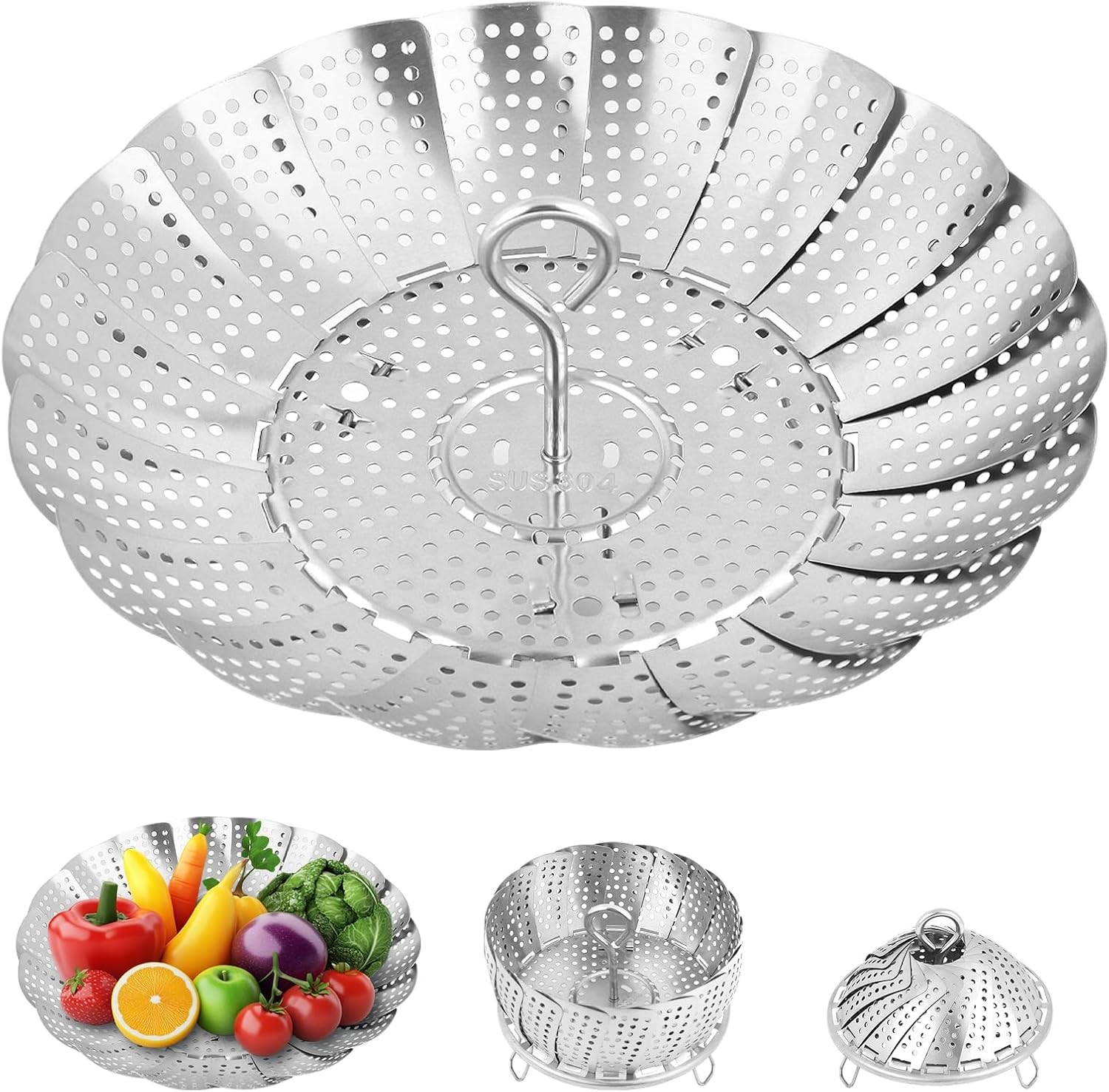 Steamer Basket for Cooking – Premium 304 Stainless Steel Steamer Basket, 3rd Gen