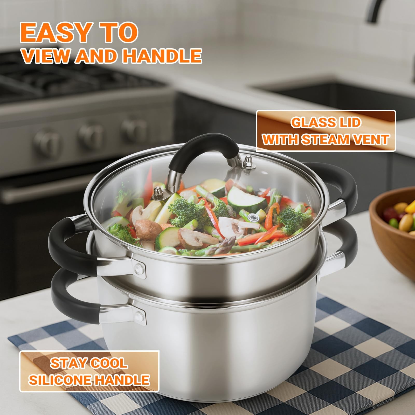 3.2QT Steamer for Cooking – Stainless Steel Steam Pot with Steamer Basket, Co…