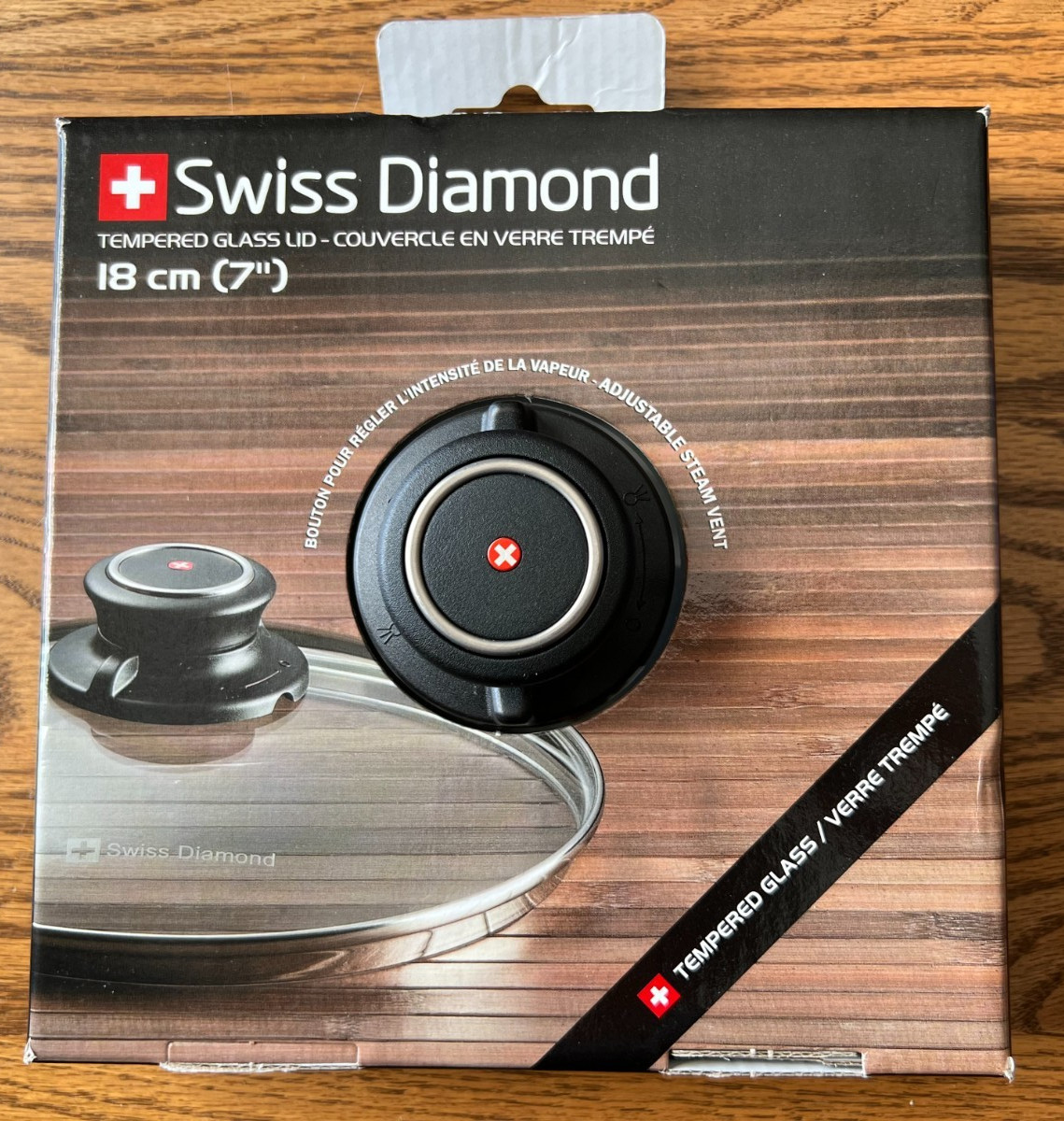 NEW Swiss Diamond 7″ Tempered Glass Lid Adjustable Steam Vent