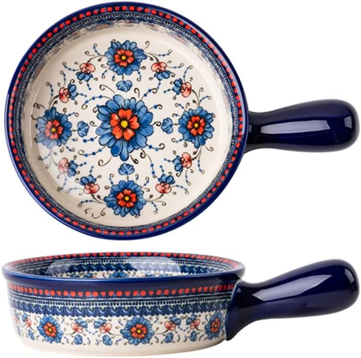 Blue and Orange Flower Vintage Style Ceramic Bakeware 20 OZ, BlueOrangeFlower