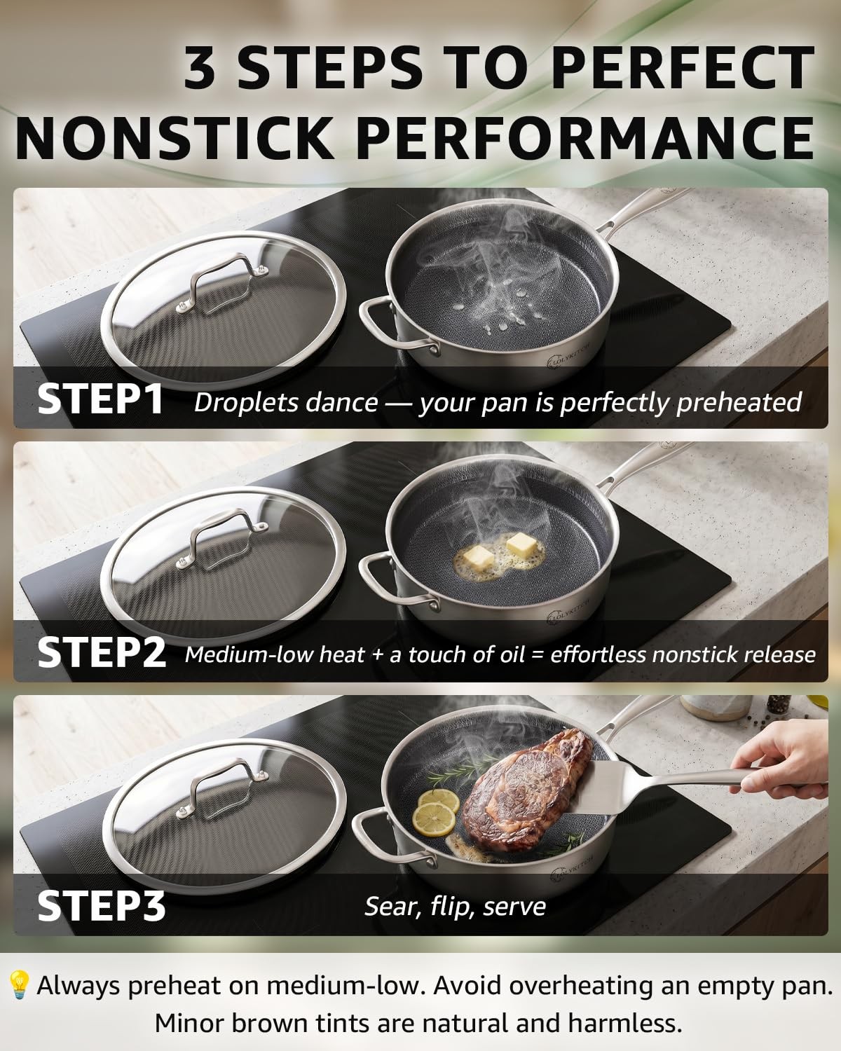 6 QT Large Skillet with Lid, 12 Inch Nonstick Deep Frying Pan