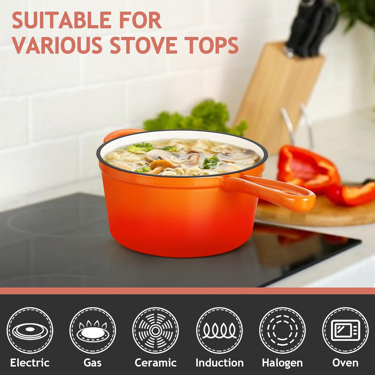 Teamfar Enameled Cast Iron Sauce Pan, 1QT Small Sauce Pot with Lid, Mini Dutch O