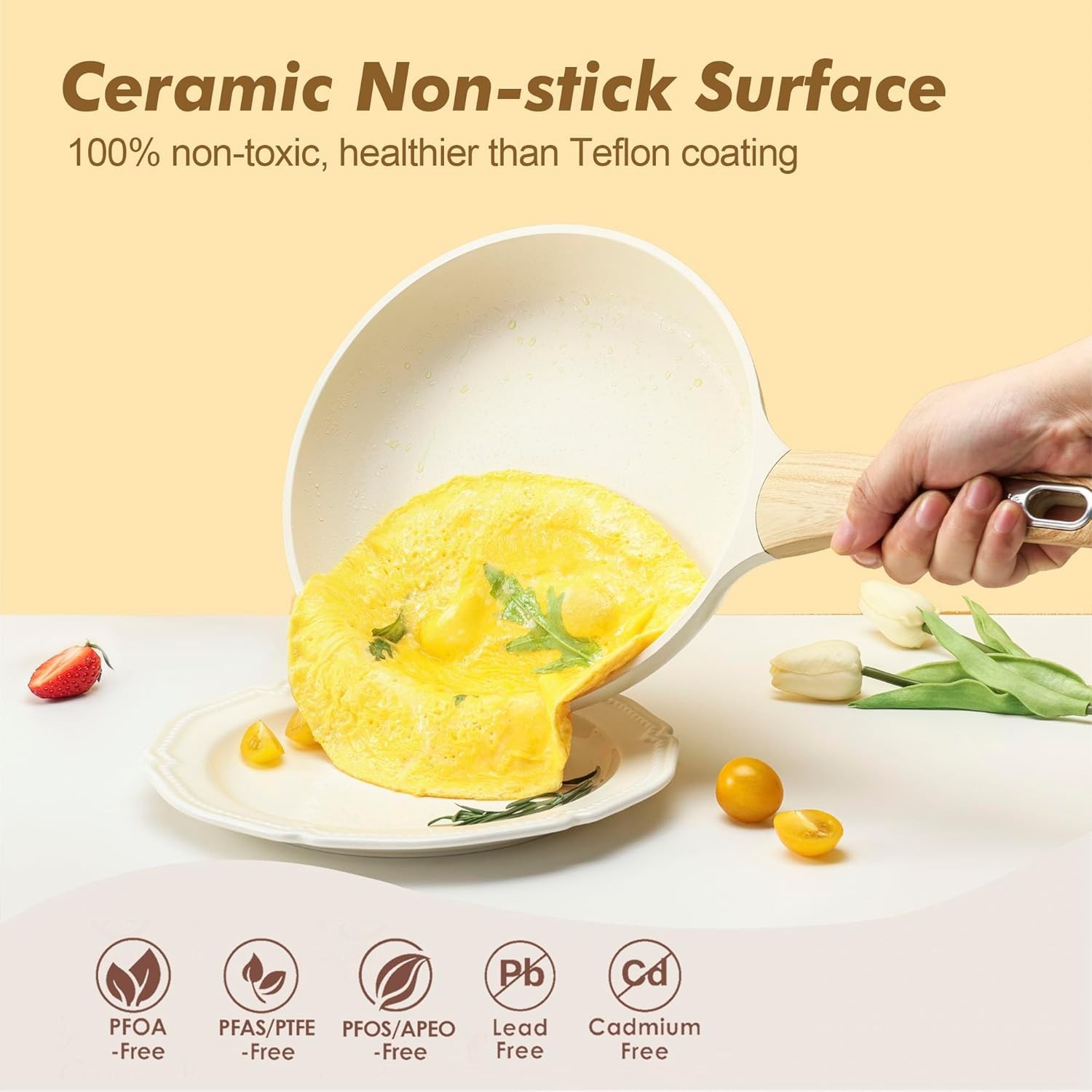 Ceramic Cookware Sets, 14 Piece, Non toxic Healthy, PFAS PTFE PFOA PFOS Free