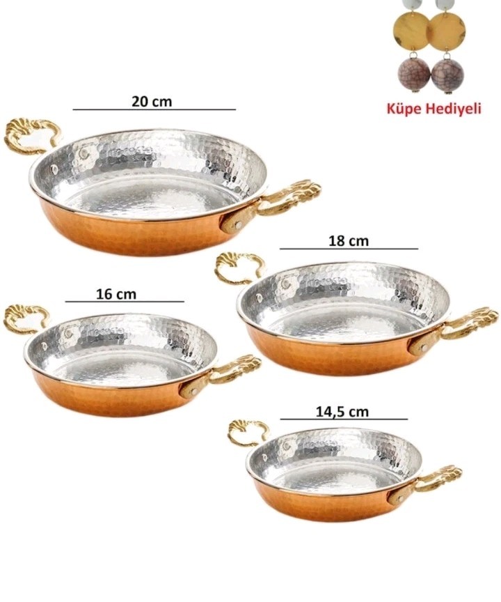 Turkish Copper Pan Set 4Pcs Egg Omelette Menemen Pan Handmade