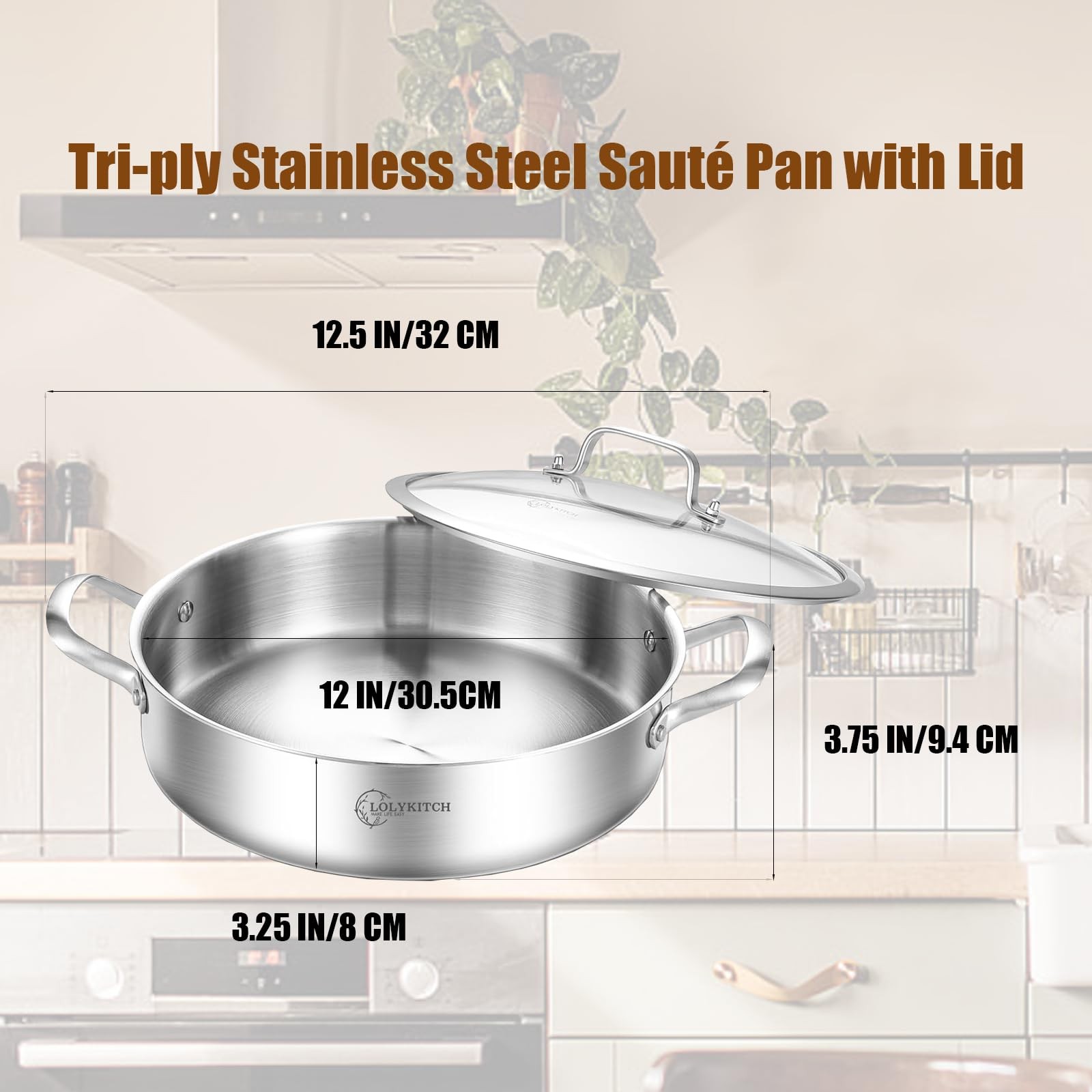 5 Qt Triply Stainless Steel Saut Pan With Lid12 Inch Deep Frying Panlarge Skille
