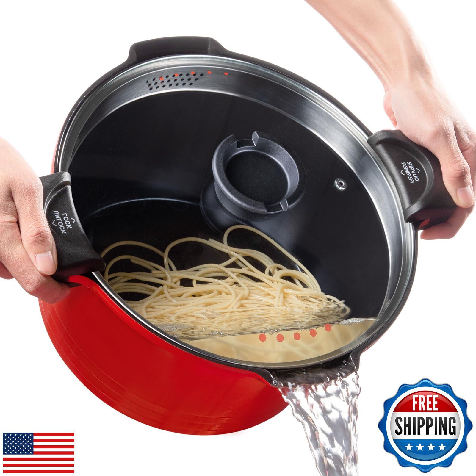 ACTIV CUISINE 8.5qt Pasta Pot with Strainer Lid, Cast Aluminum Stockpot Multi