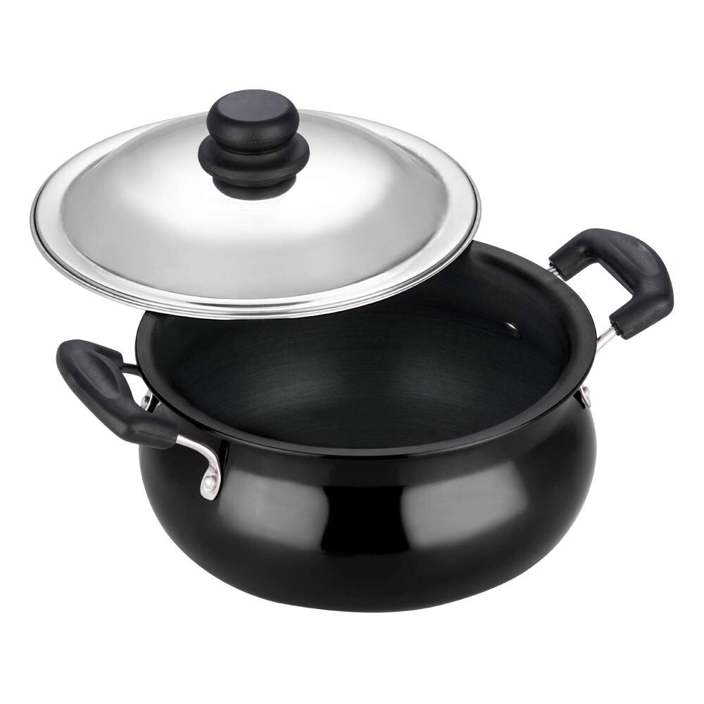 Black Pearl Hard Anodised Cooking Handi with Stainless Steel Lid (5 liters)