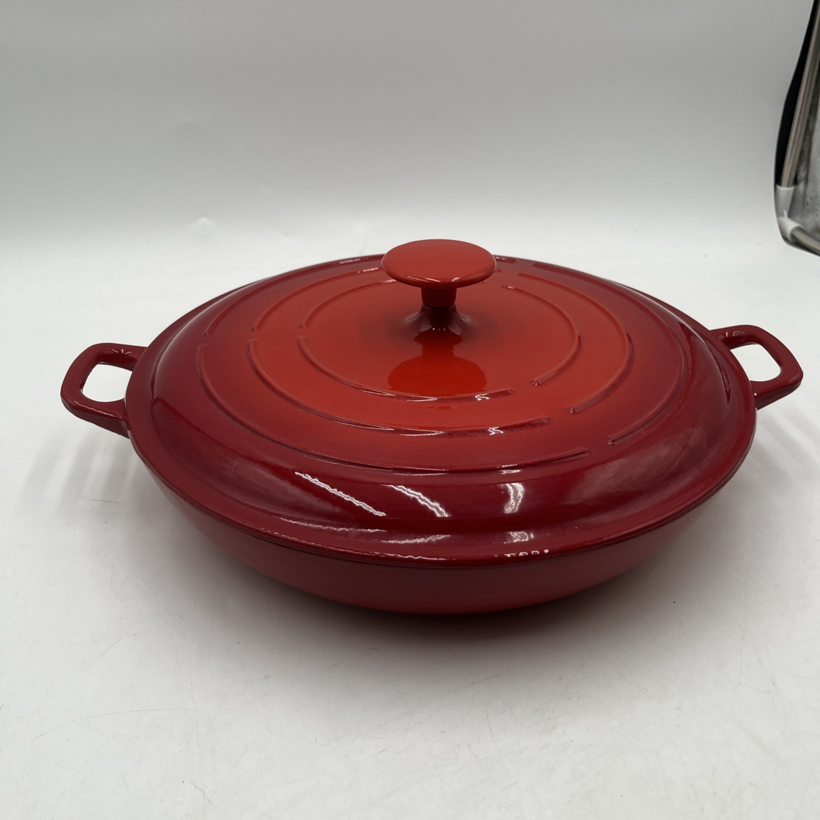 Technique Colorcast Red Enameled Cast Iron Pan Lid Casserole Vintage 12.25”