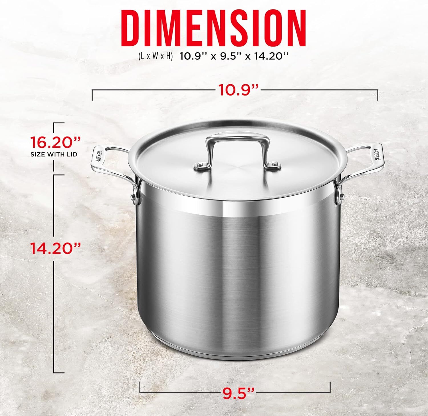 12-Quart Stockpot, Heavy Duty Stainless Steel, Induction, Lid & Riveted Handles