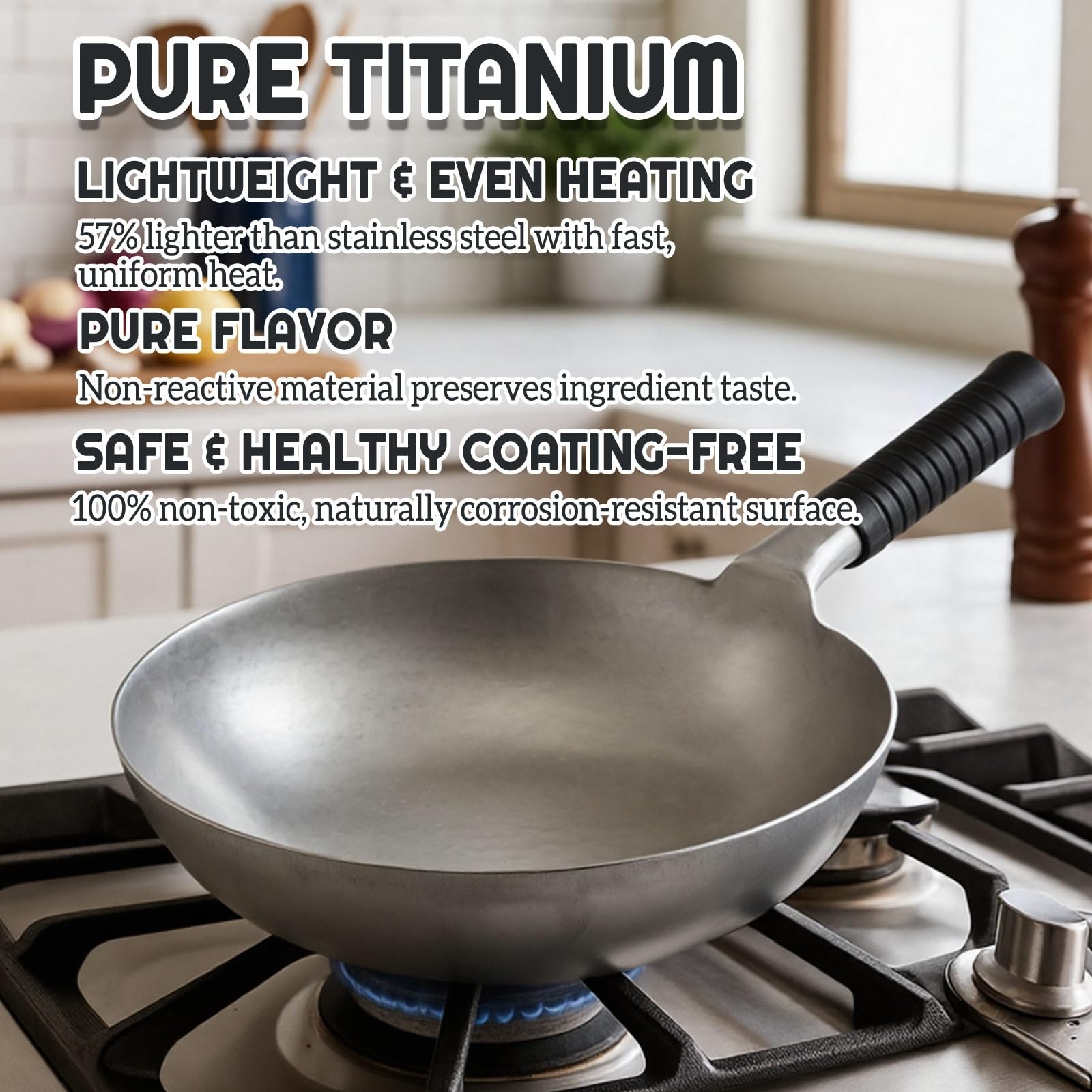 Pure Titanium Wok with Lid, Ultra Lightweight 2.5 Lbs Titanium Wok Single-pie…