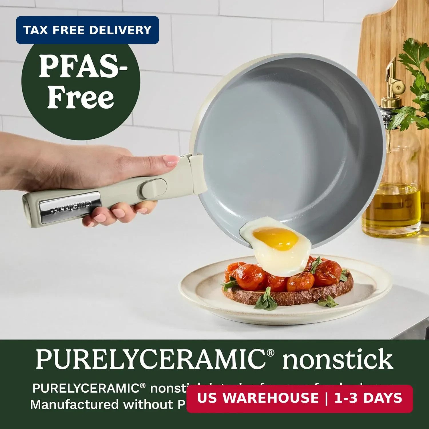 13-Pc ClickSmart Nonstick Detachable Handle Ceramic Cookware, Pots and