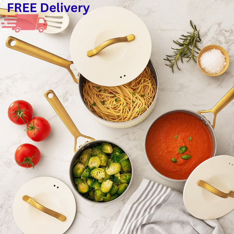 6-Piece Modern Ceramic Nonstick Saucepan Set Heavy-Gauge Aluminum Induction New